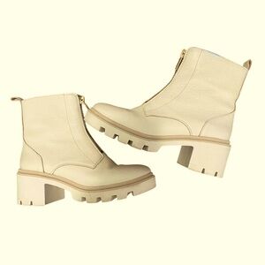 Antonio de Faria Lug Sole Chelsea Women's Cream Leather Ankle Boots, Size 9